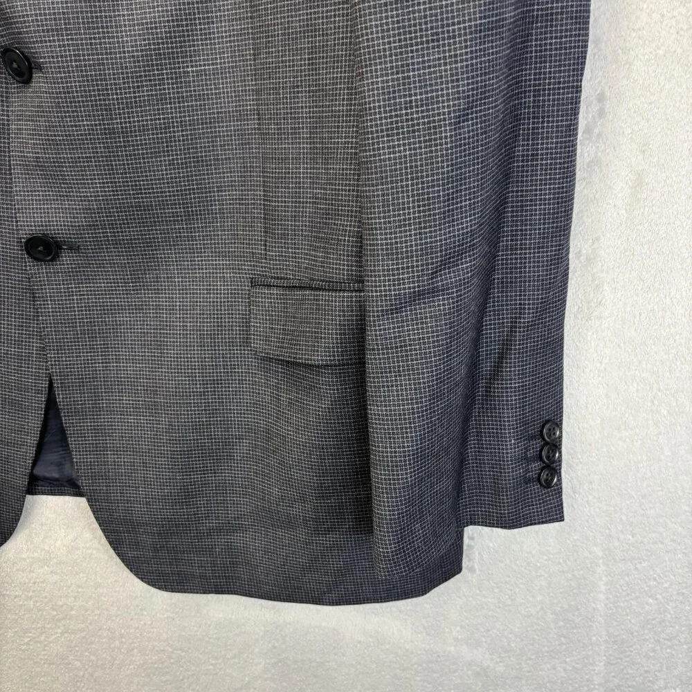 Armani Collezioni Wool Blazer Mens 44R Gray Blue‎ Check Sport Coat Made In Italy